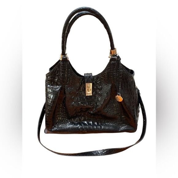 Brahmin Celia Melbourne Leather Shoulder Handbag Satchel Black Large 3 Sections - Picture 1 of 12